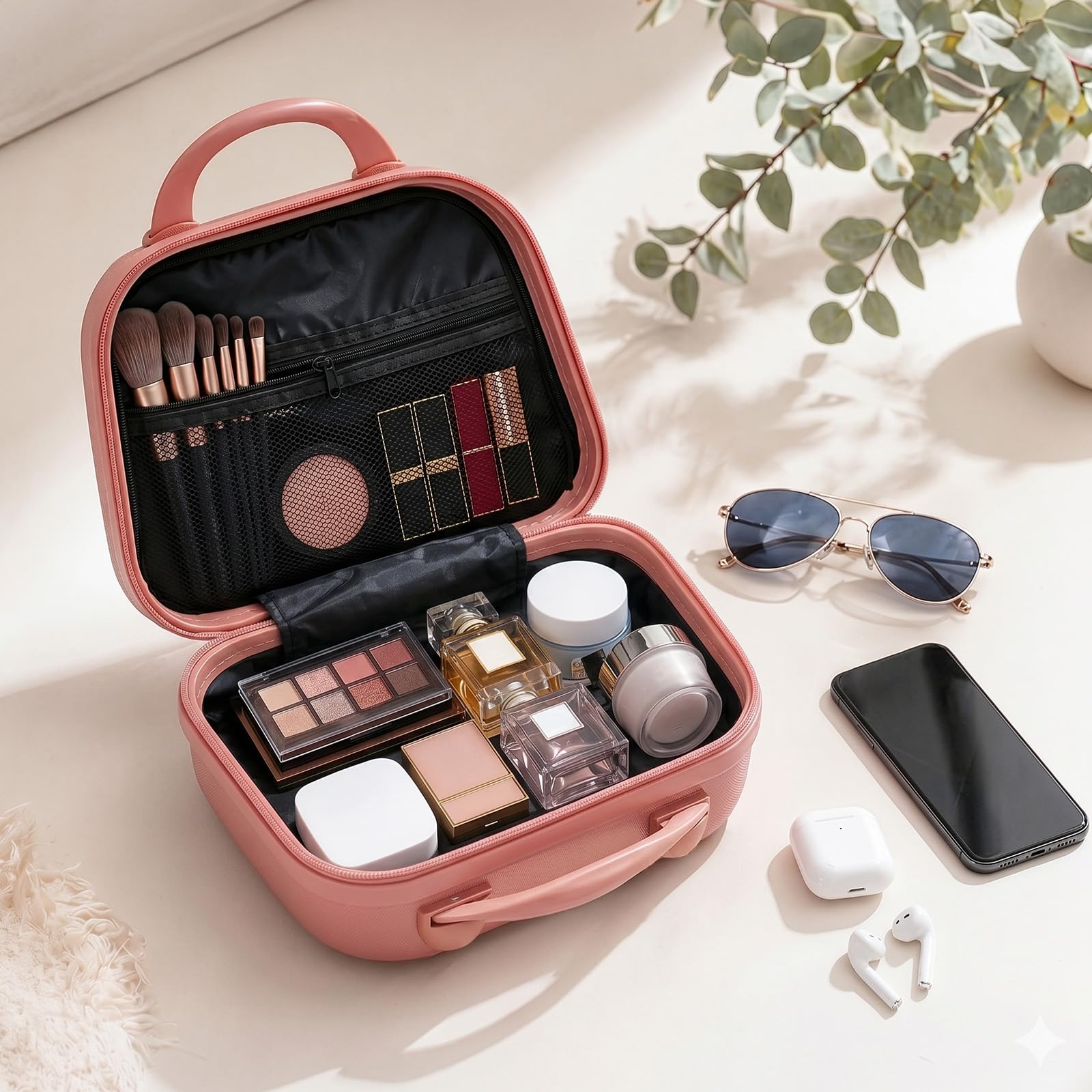 LEADZM Valise Cabine avec Vanity Case, Set de 2 Valises de Voyage avec Renforts d'angle, Set de Bagage pour Voyage en ABS (Or Rose)