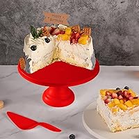 Vista 6 de Soporte redondo para tartas de 9.84 pulgadas con espátula, soporte rojo para cupcakes, fibra de bambú, platos de exhibición de postres