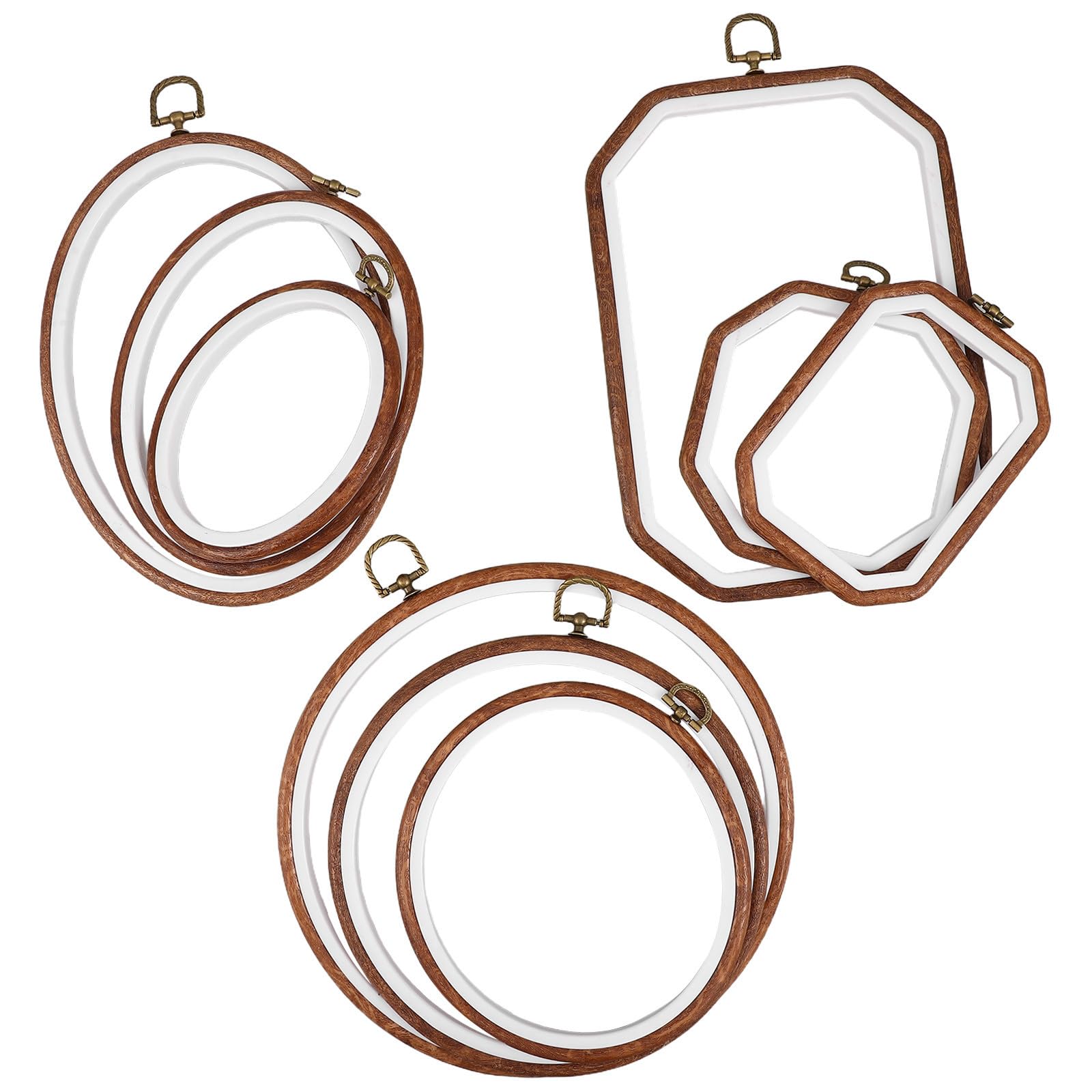 Zerodeko 9 Piezas Aros para Bordado en Tres Formas con Acabado en Grano de Madera, Fabricados en Pp y Pvc, Ideales para Manualidades y Decoración de Paredes