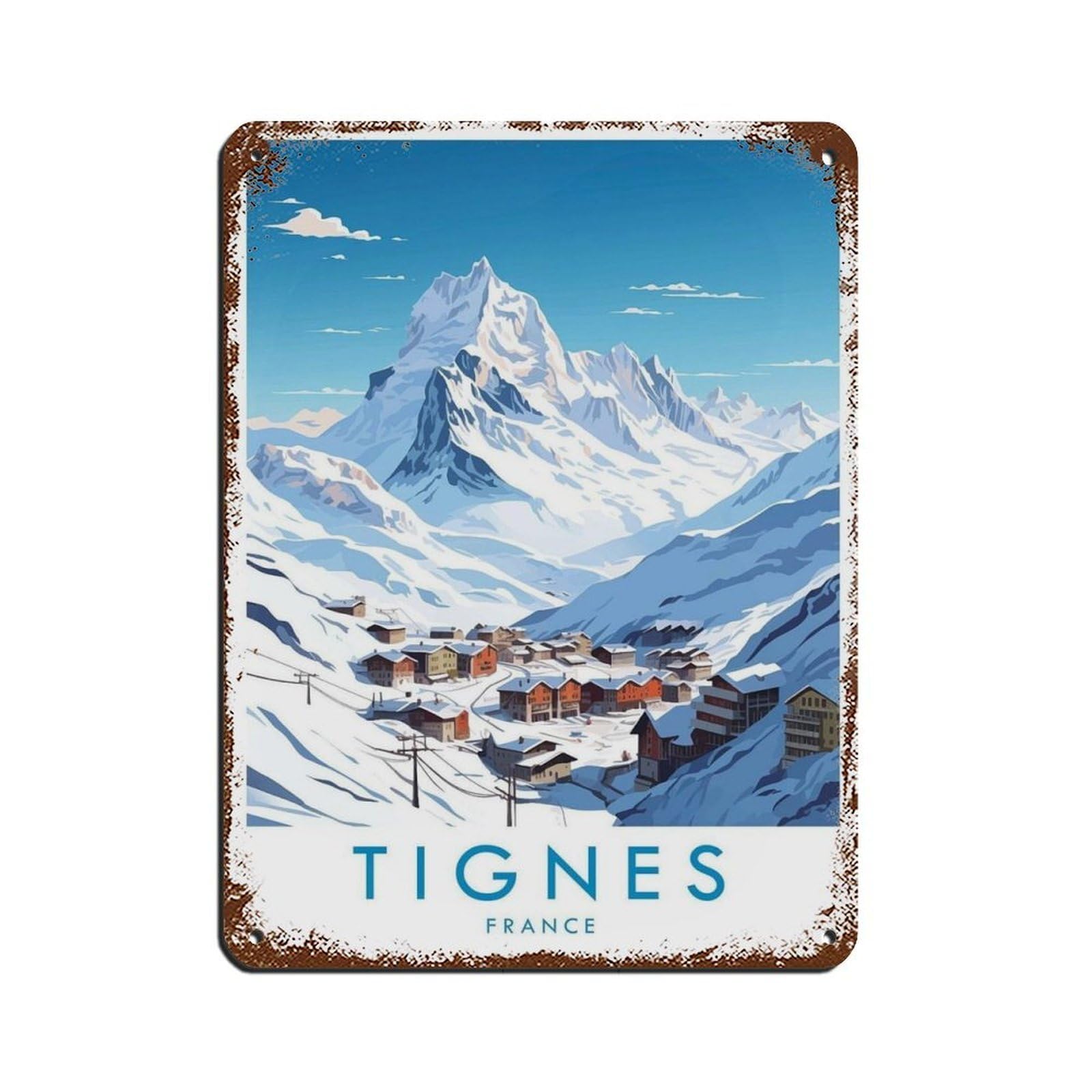 Tignes Travel Poster, France, Travel Decor (2) Tin Sign Vintage Metal Pub Club Cafe Bar Home Wall Art Decoration Poster Retro 12x16inch(30x40cm)