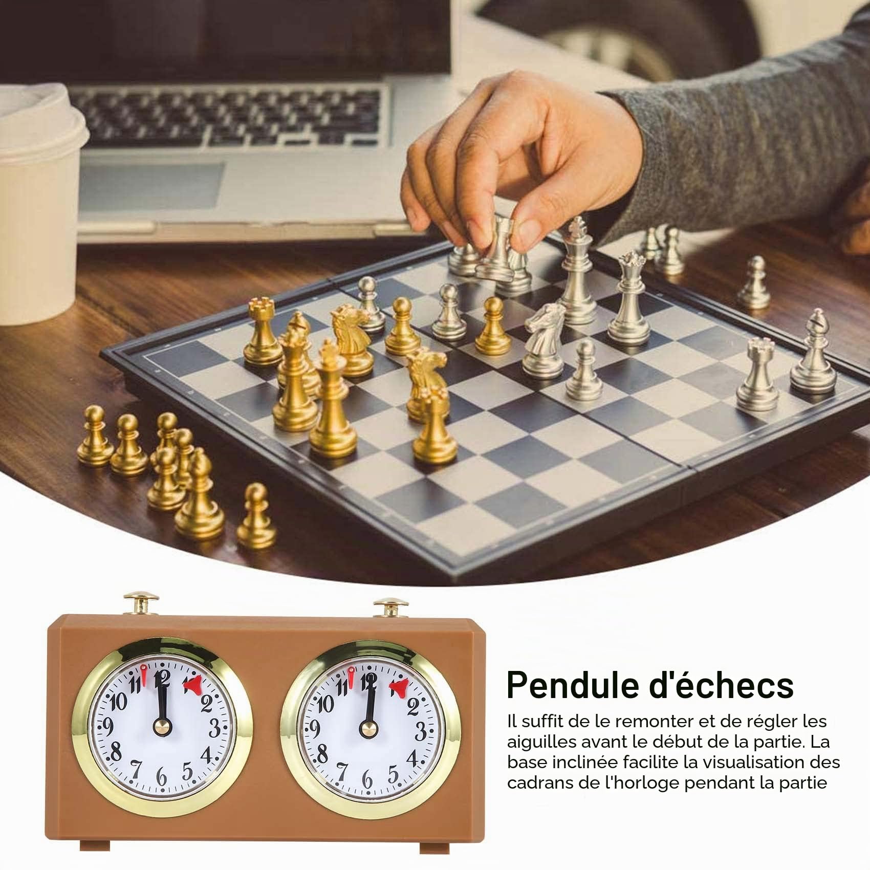 Horloge d'échecs mécanique analogique pour d'échecs - Minuteur Officiel - Pas de Batterie nécessaire