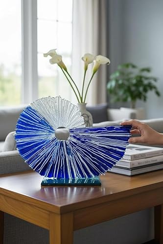 Modern Sea Shell Fusion Glass Decor - Refined Blue Artistic Sculpture for Office and Home Gifting - Coastal Inspired Tabletop Accent Piece - Blue,