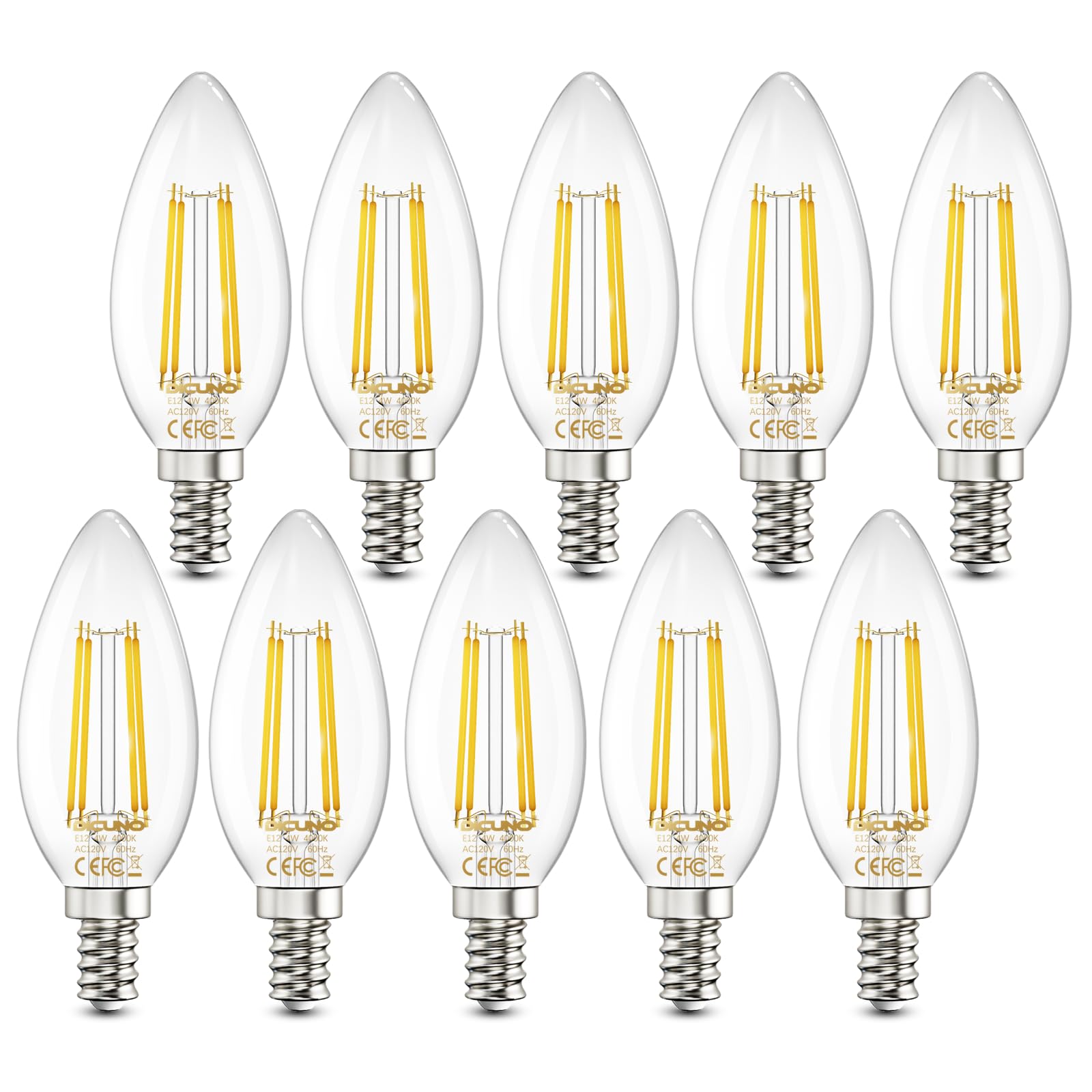 DiCUNO E12 Candelabra LED Bulb 40 Watt Equivalent, 4000K Natural White Non-Dimmable Ceiling Fan Chandelier Light Bulbs, 4W 550 Lumen, B11, Pack of 10