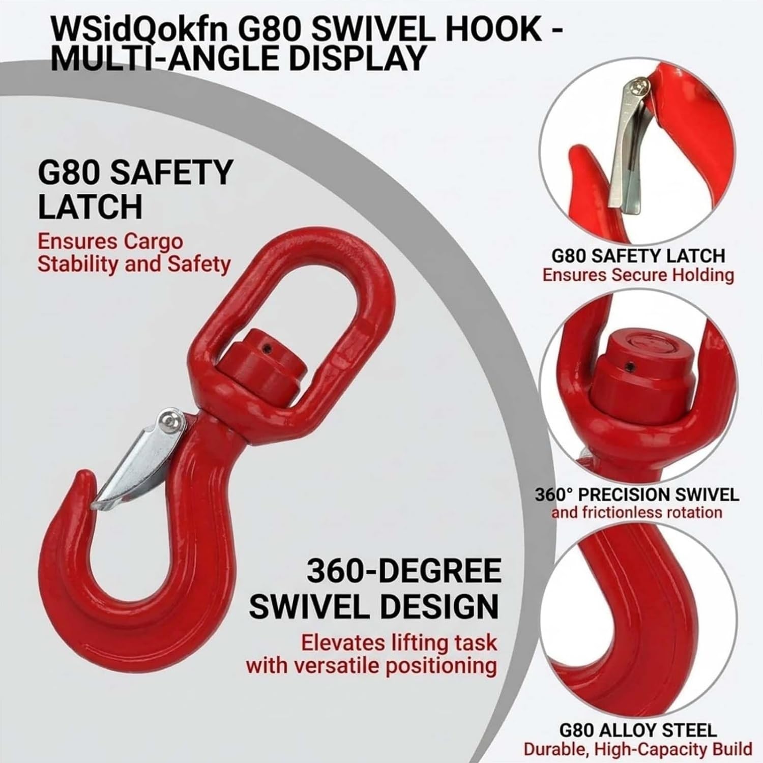 Gancio di sollevamento girevole, acciaio legato, 8T-30T, chiusura sicurezza, resistente alla corrosione, for sartiame(22T (48502 lbs))