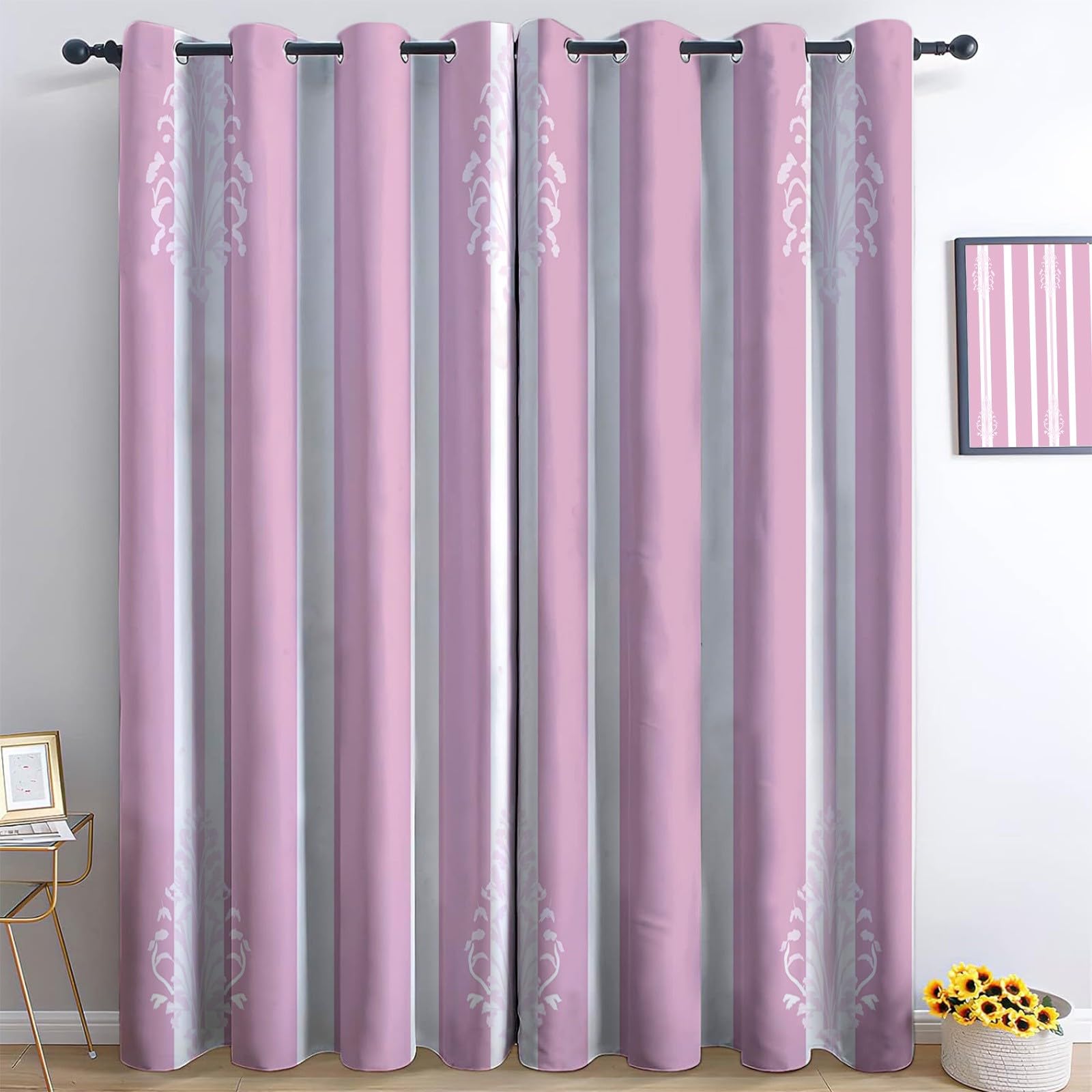 Białe pionowe paski zasłona zaciemniająca - izolowane termicznie zasłony odporne na zimno anty UV 2 sztuki 140 x 245 cm (szer. x wys.) fioletowe nieprzezroczyste zasłony z oczkami do