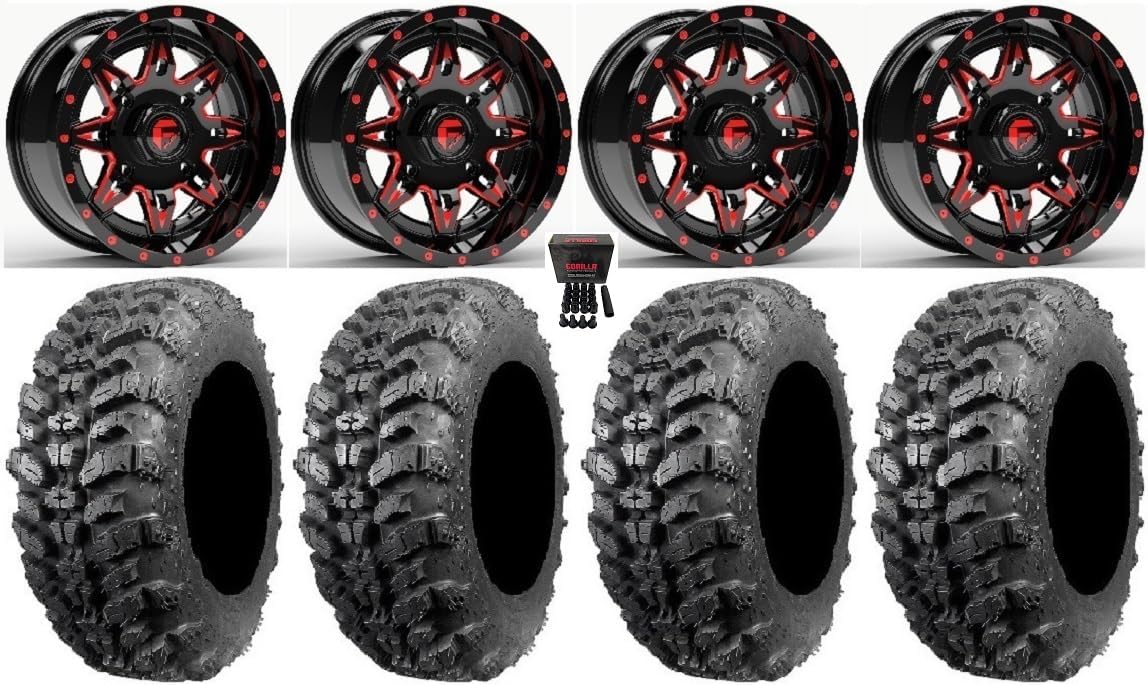 Bundle - 9 Items: Fuel Lethal Red 15" Wheels 30" Sniper 920 Tires [4x137 Bolt Pattern 12mmx1.25 Lug Kit]
