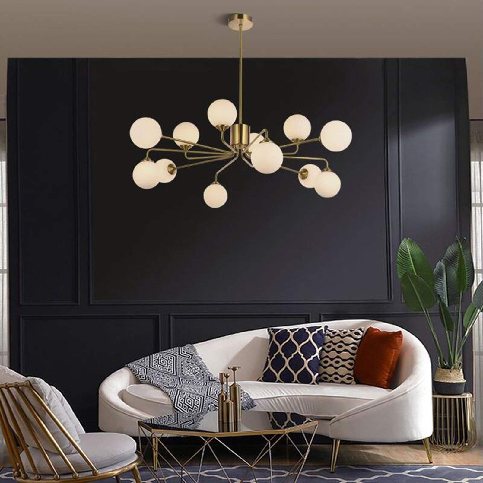 Plafoniera Soggiorno Design Lampadario Sputnik Oro 12 Luci - Plafoniera Soffitto Con Globi Vetro, Stile Vintage Industriale Lampadario Con Sfere