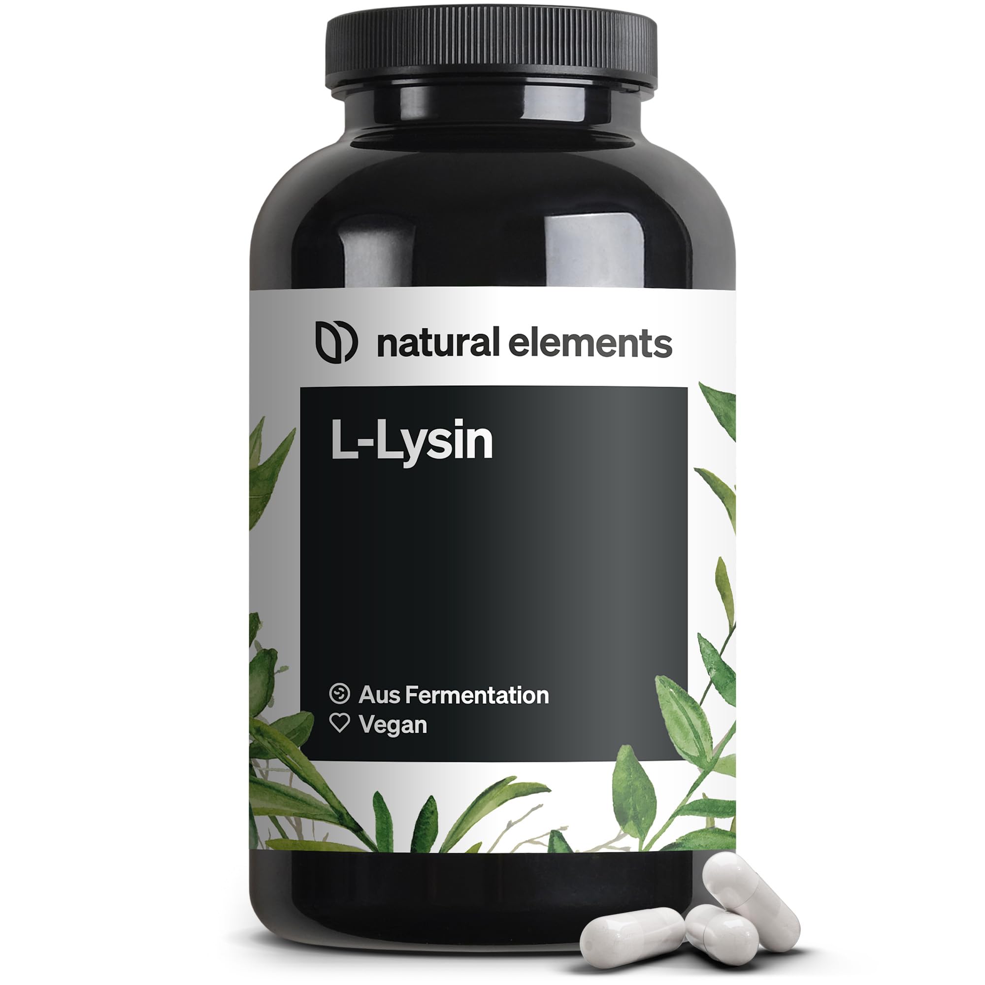 natural elements L-Lysin – 365 Kapseln – 800mg L-Lysin – Aus pflanzlicher Fermentation – ohne Gentechnik – vegan, optimal dosiert, ohne unnötige Zusätze