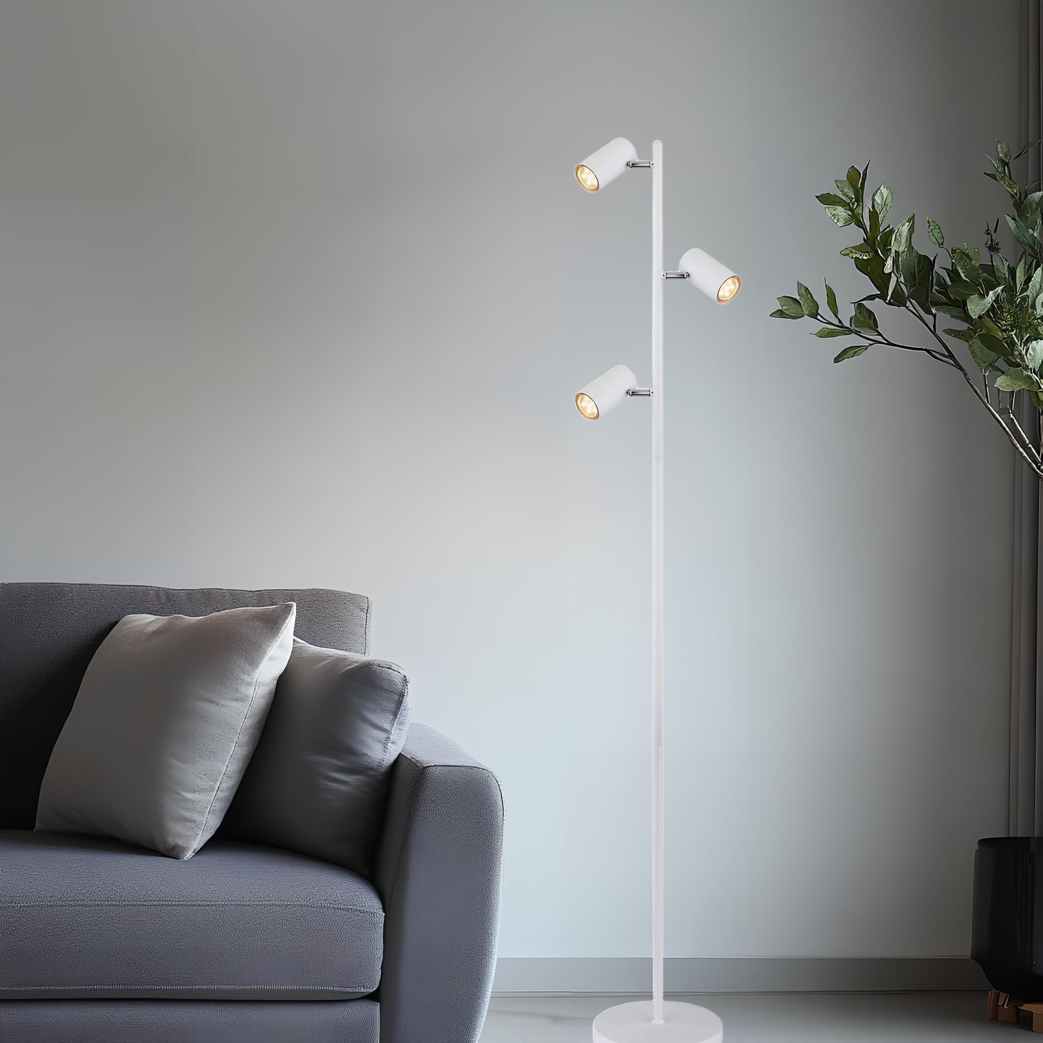 Stehleuchte Luvio 3-flammig GU10 | Milchweiß, Minimalistisches Design, Verstellbare Strahler | Ideal für Wohnzimmer, Schlafzimmer und Home-Office