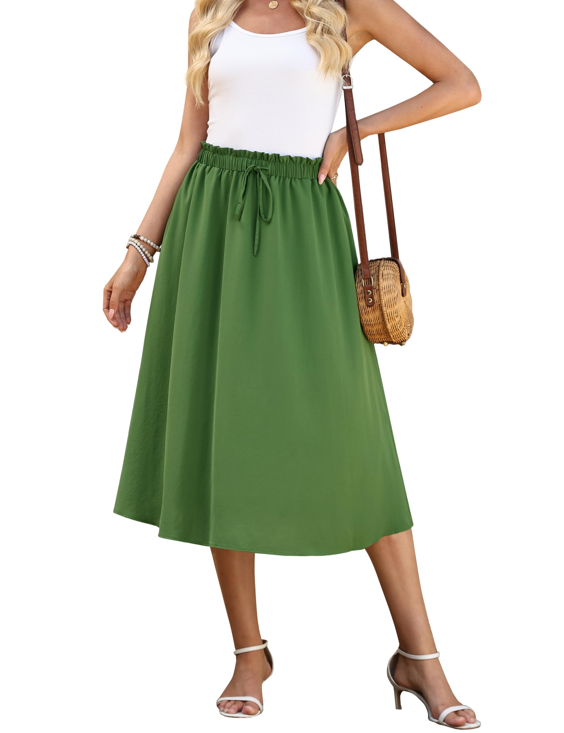 Actcat Damen Rock Sommer mit Taschen Leicht und luftig Freizeitrock Eleganter A-Linie Maxirock für Freizeit Urlaub