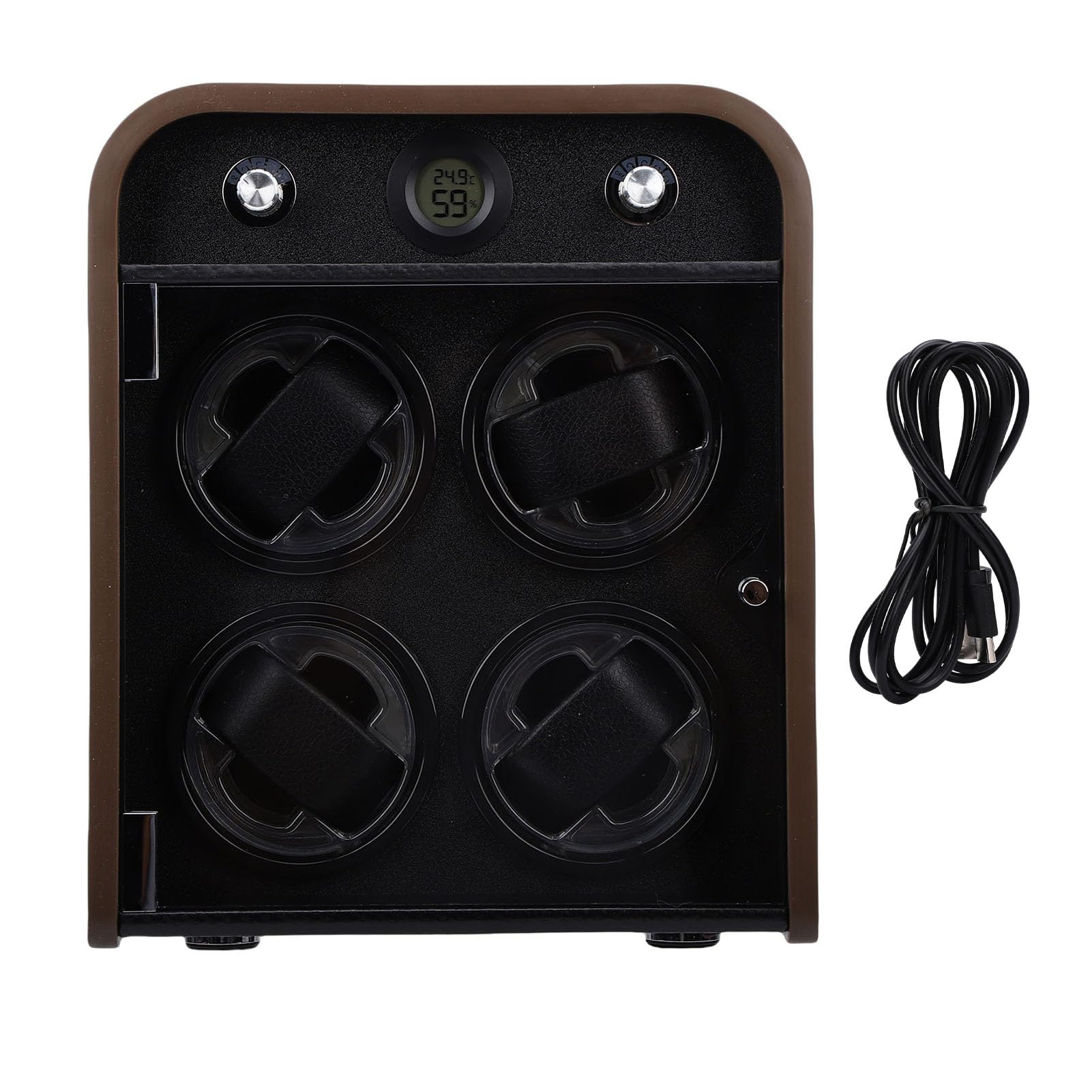 Caricaorologi in Legno, Sensore di umidità della Temperatura Accurato Rotazione Silenziosa a 4 Slot con Luce a LED, per Orologio Meccanico Automatico