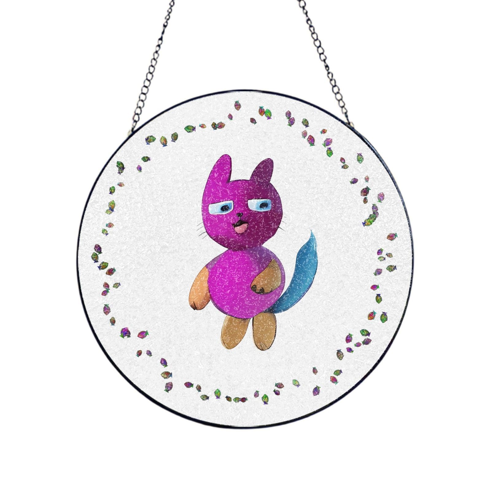 Happy 3D kitten Stained Glass Sun Catcher for Window Garden Hanging Suncatchers Balcony Decor Gift 8in（20cm）