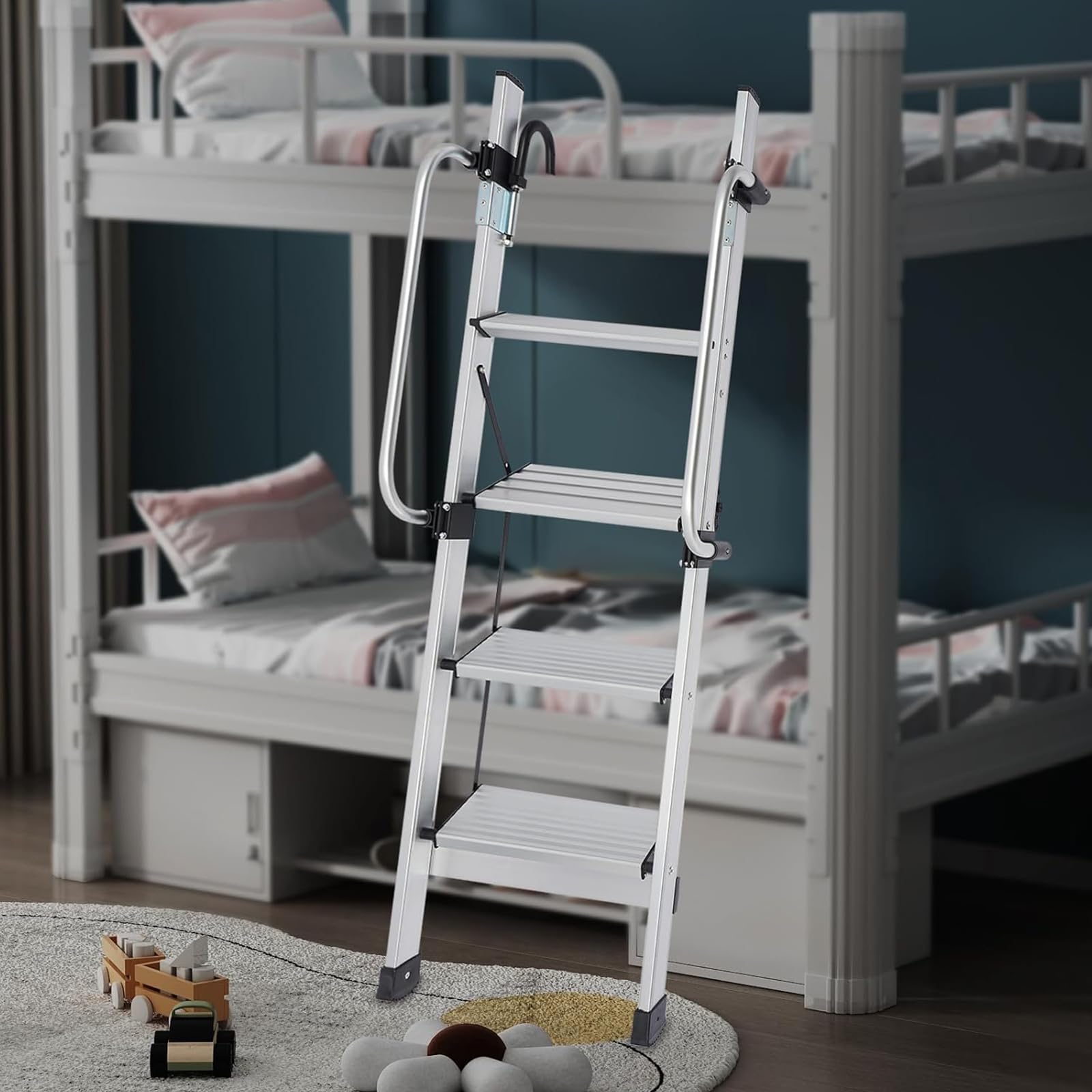 Escalera plegable para litera, aluminio resistente, diseño de 4/5 escalones con pasamanos extraíbles, soporta hasta 330 libras, ideal para dormitorios y apartamentos