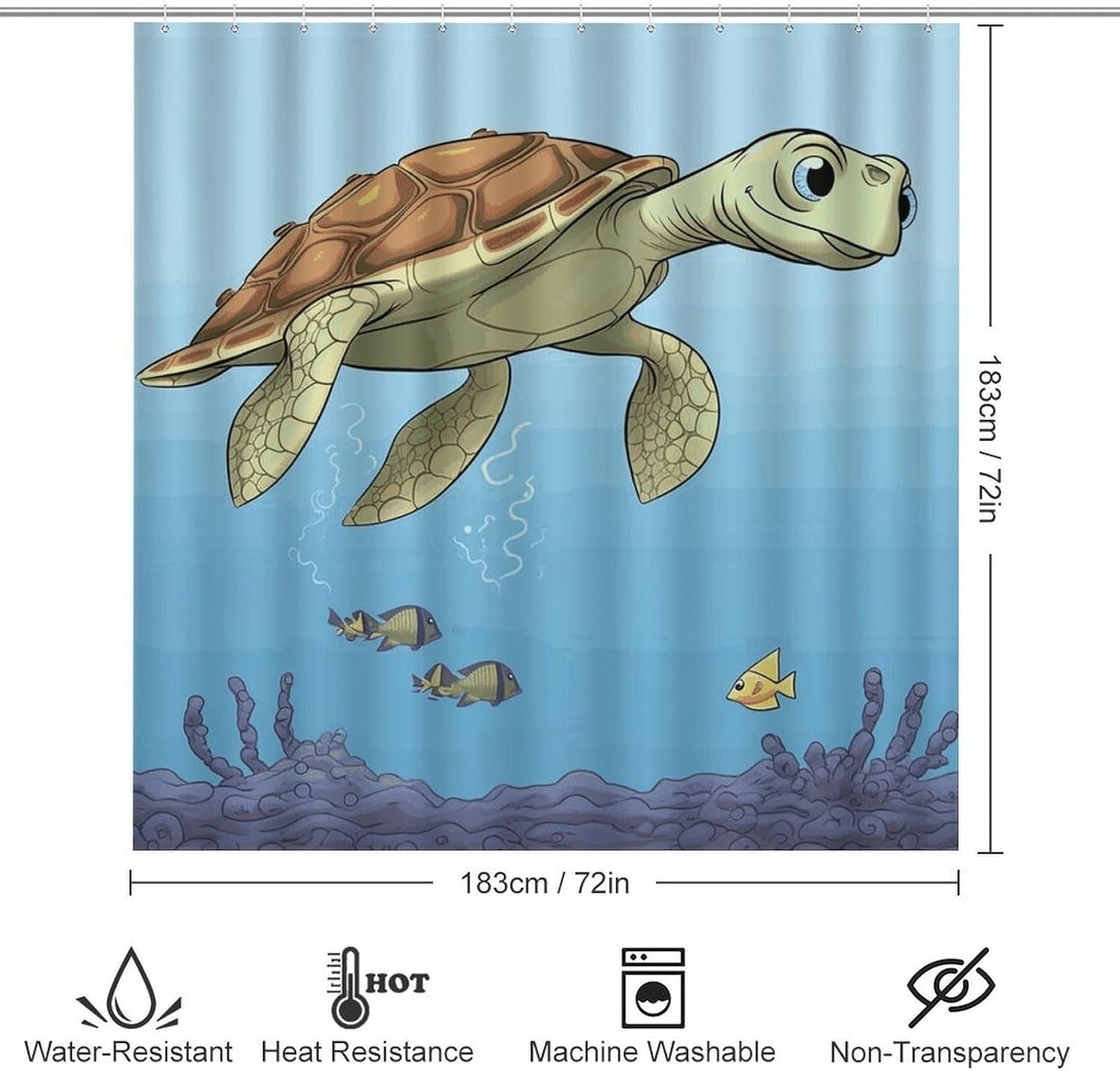 Finding Sea Turtles 4Pcs Shower Curtain Set with Non-Slip Rugs, Toilet Lid Cover and Bath Mat,Bathroom Set Decor Accessories,Curtain Set with 12 Hooks, 72 X 72 Inch