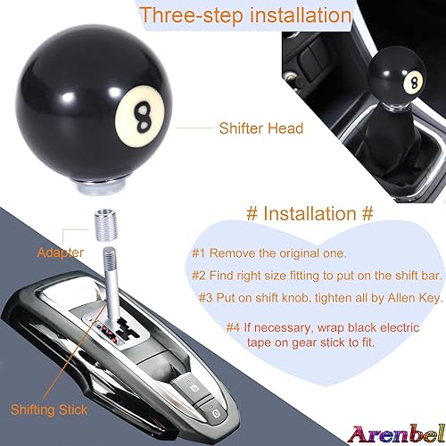 Miniatura 3 de Arenbel Pomo de Palanca de Cambios Manual de 8 Bolas Pulido, Mango Redondo Automático, Perilla de Palanca de Cambios que se Ajusta a la Mayoría de