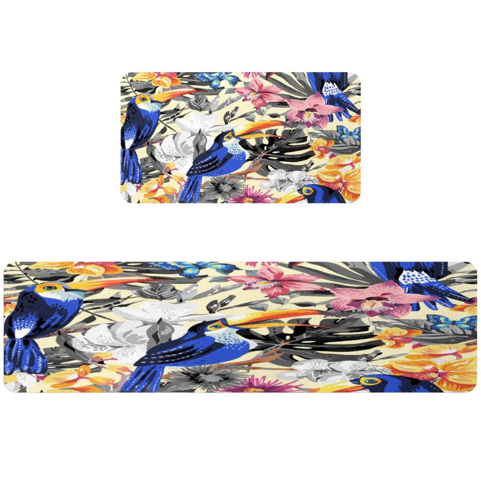 Lot de 2 tapis de cuisine Toucan jungle lavables et antidérapants