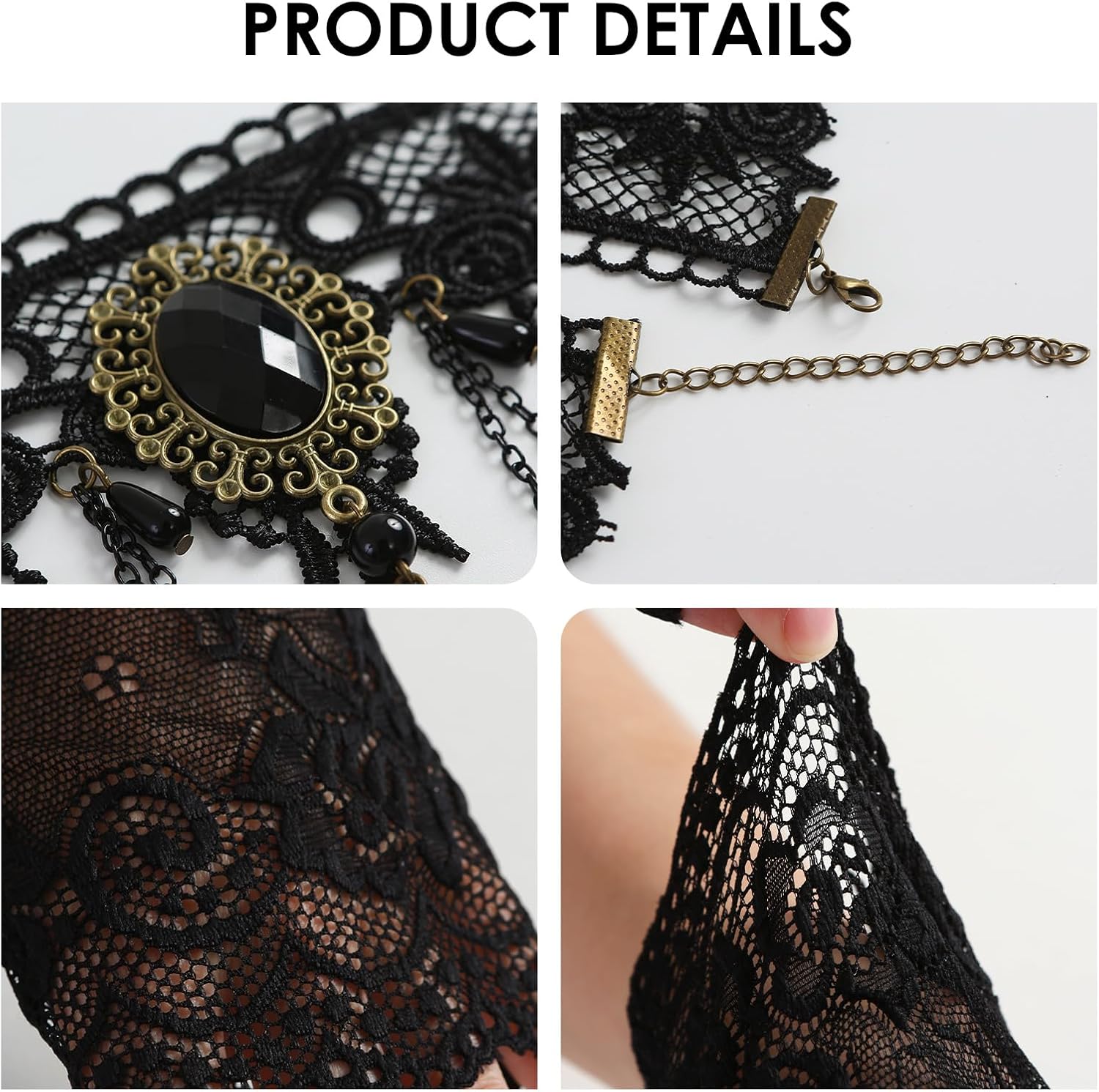 Black Lace Choker Necklace and Short Fingerless Gloves Women Gothic Vampire Witch Costume Accessories - Image 3