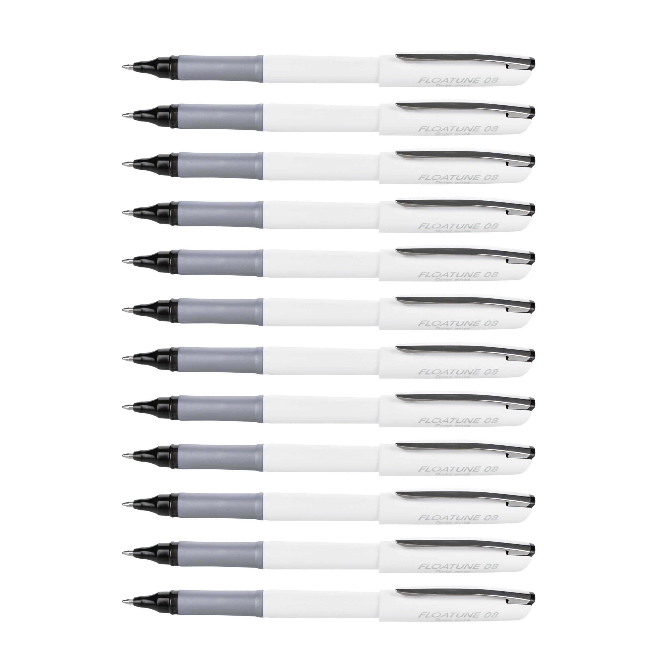 Pentel Floatune Ultra Smooth Writing Rollerball Pen, Everyday Writing, Office Supplies, School Supplies, 0.8mm Bold Point, Black Ink, BY108-A, Box of 12