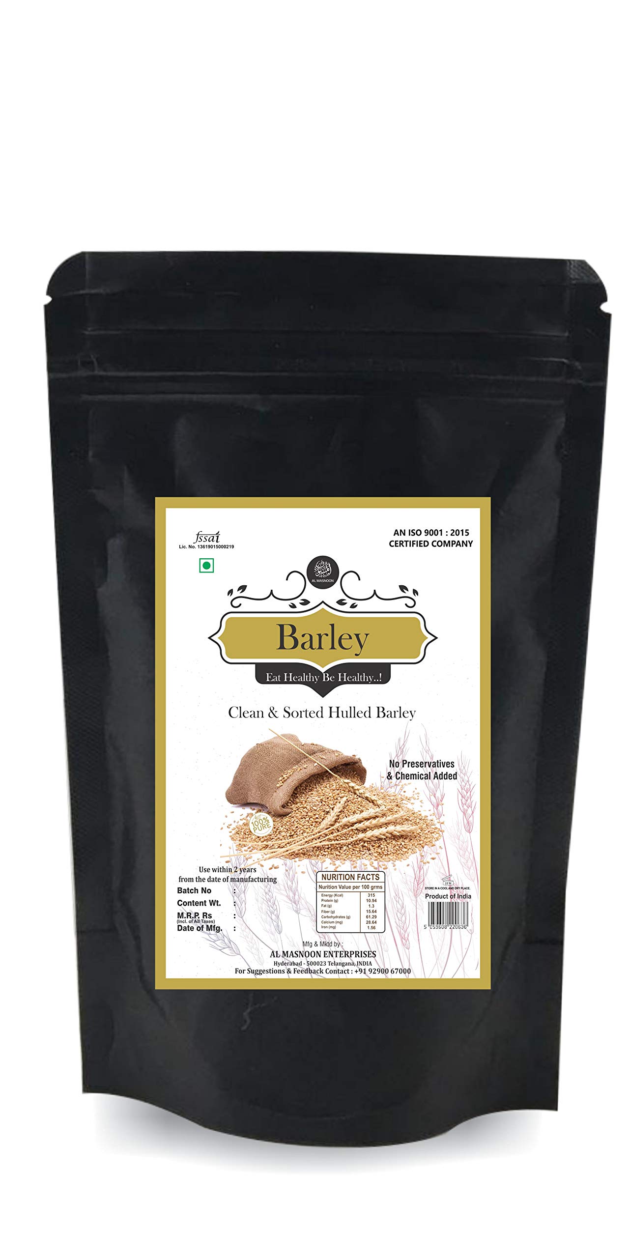 AL MASNOON Barley(Jau) 100% Natural HULLED Barley 500 GMS (Pack of 2)