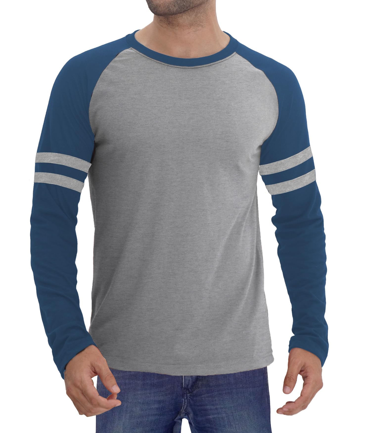 Decrum Jersey Long Sleeve Baseball Shirts for Men - Raglan Shirt Men Fathers Day Shirts for Dad | [40200211] DBLU&HtrGry Striped Rgln, XS