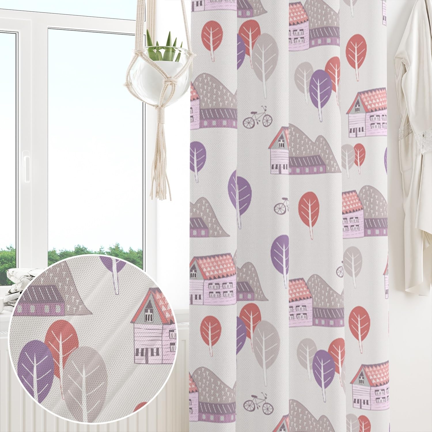 ggaimwf 52"x 84" Cartoon House Linen Look Curtain for kids Bedroom Pink Cabin Mountain Rustic Light Filtering Room Dividers Privacy Window Drapes for Boys Girls Nursery Living Room,1-Single Panel - Image 4