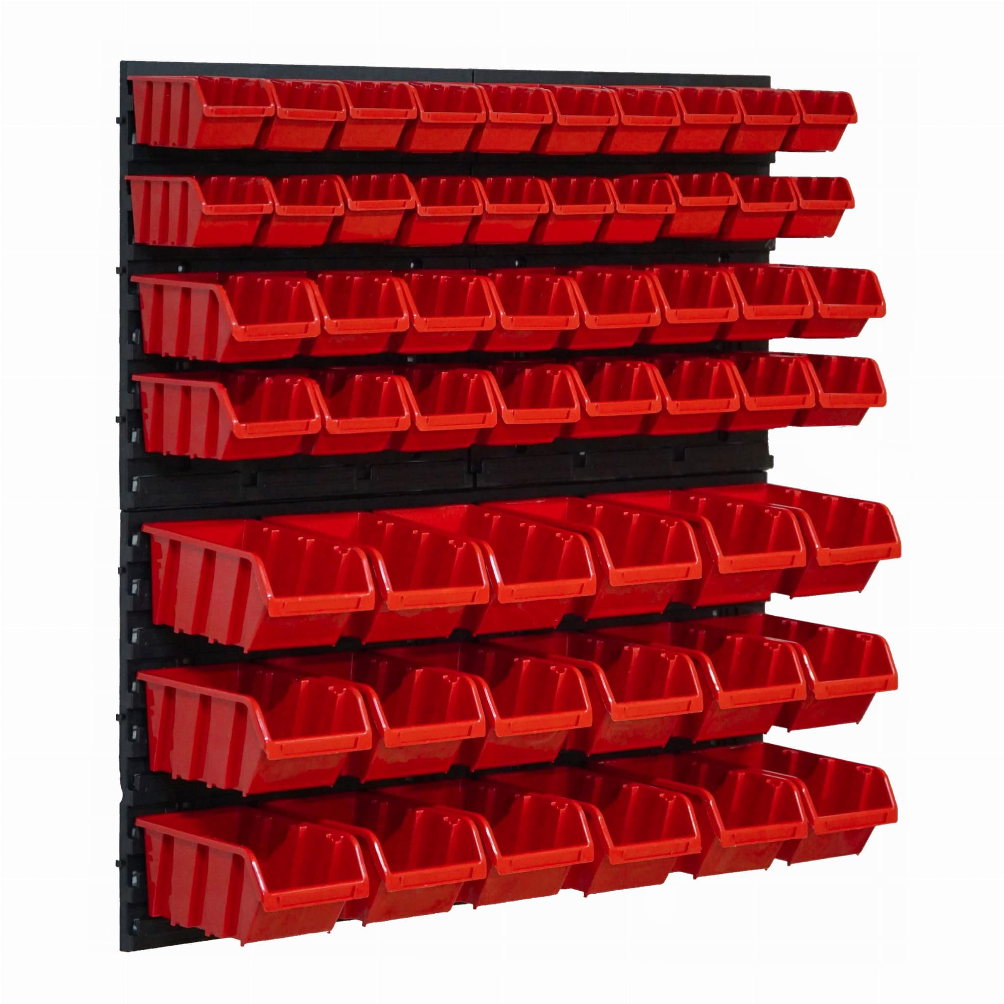 Stapelboxen 58- teiliges Set und 4 X Wandregal 39x38 cm | Lochwand für flexible Aufbewahrung | Werkzeughalter für Werkstatt, Garage und Haushalt | Ordnung leicht gemacht