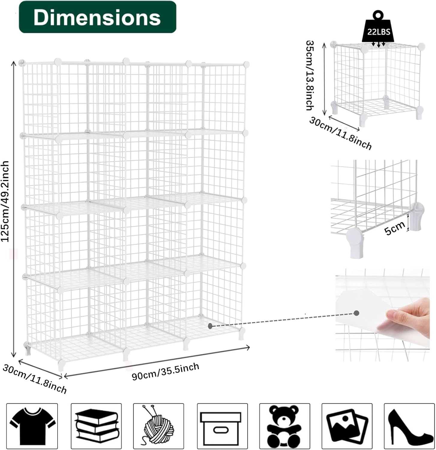 AWTATOS Wire Cube Storage Organizer, Closet Organizers and Storage, Metal 12 Cube Storage Shelves Bookshelf, Portable Closet Clothes Organizer for Bedroom, Home, Office, White
