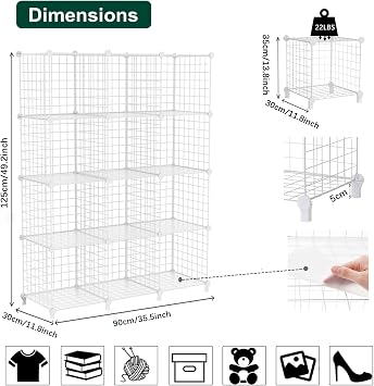 AWTATOS Cube Storage Unit, 12 Cube Wire Storage Shelves,White