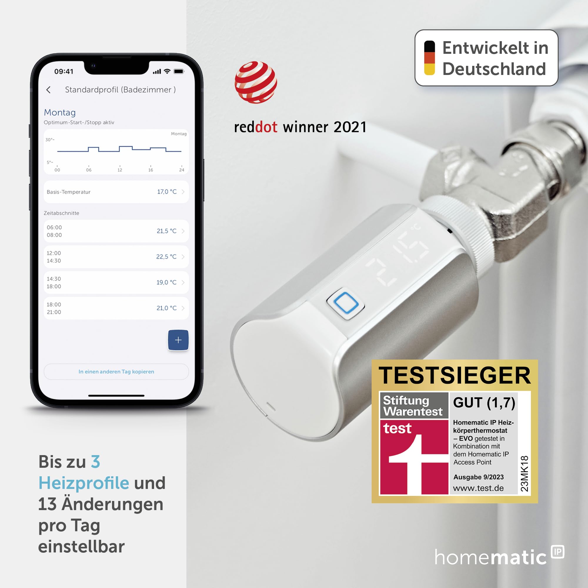 Homematic IP Smart Home Starter Set mit Access Point 2 + 2X Heizkörperthermostat – Evo, Silber, digitaler Thermostat Heizung, Steuerung per App, Alexa, Google Assistant, Energie sparen