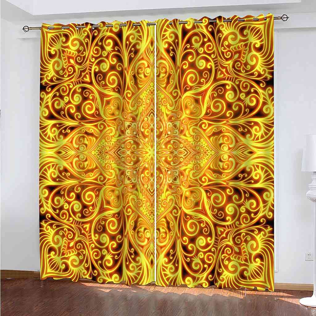 Rideau occultant à oeillets style élégant fleurs dorées 200x160