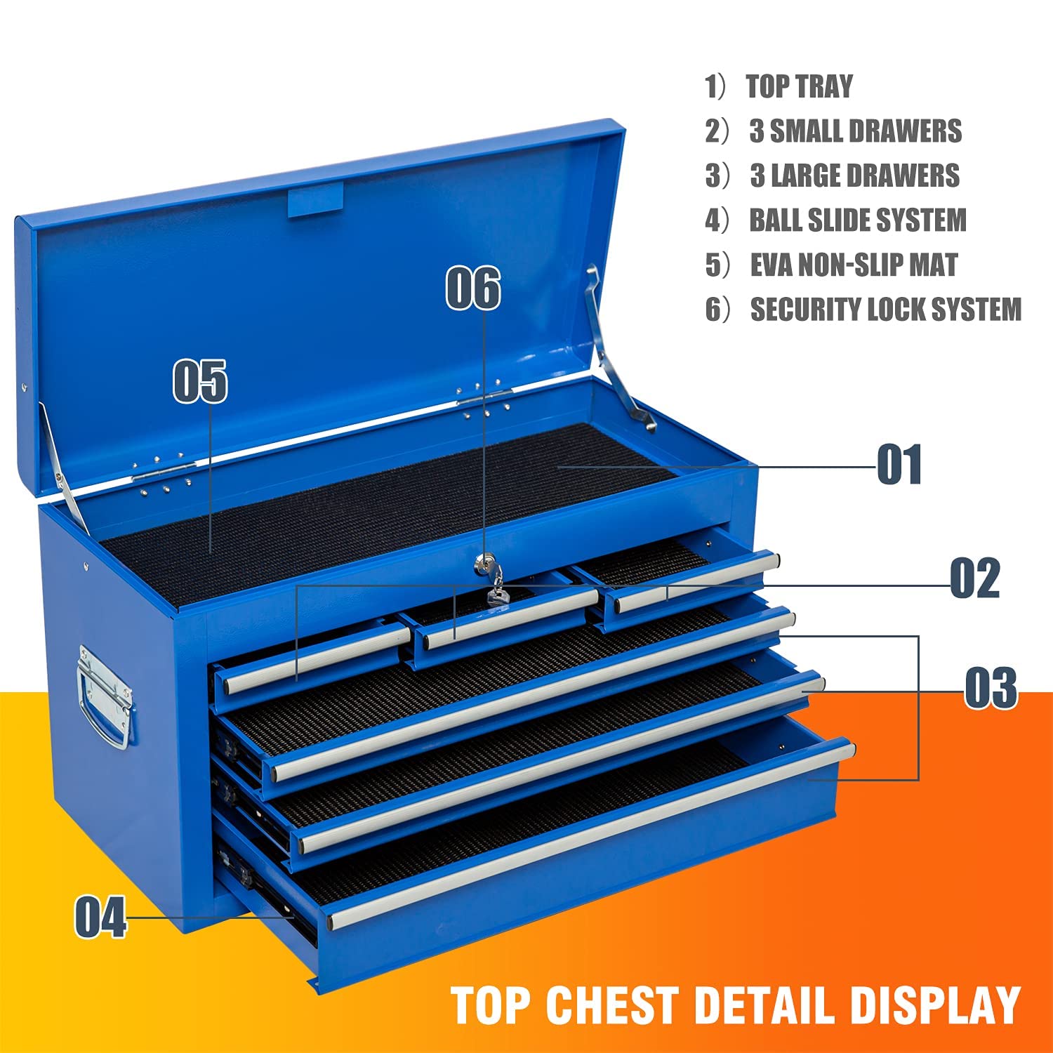 8Drawer Rolling Tool Chest, Lockable Large Tool Chest with Wheels, 2