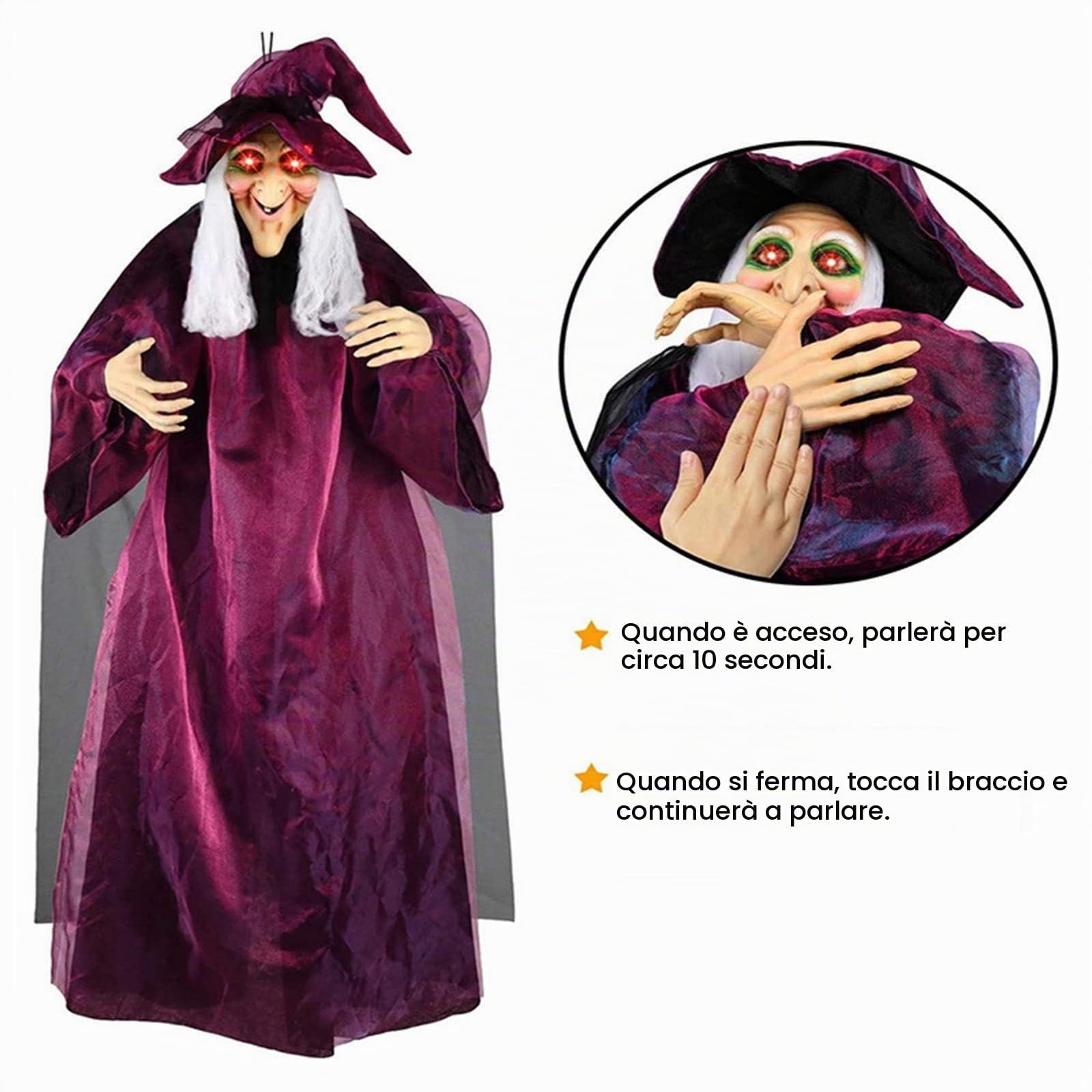 Perfeclan Strega Animata sospesa Decorazione di Halloween Suoni spettrali 70 Pollici a grandezza Naturale Multiuso Casa stregata Prop per labirinti Spaventosi,