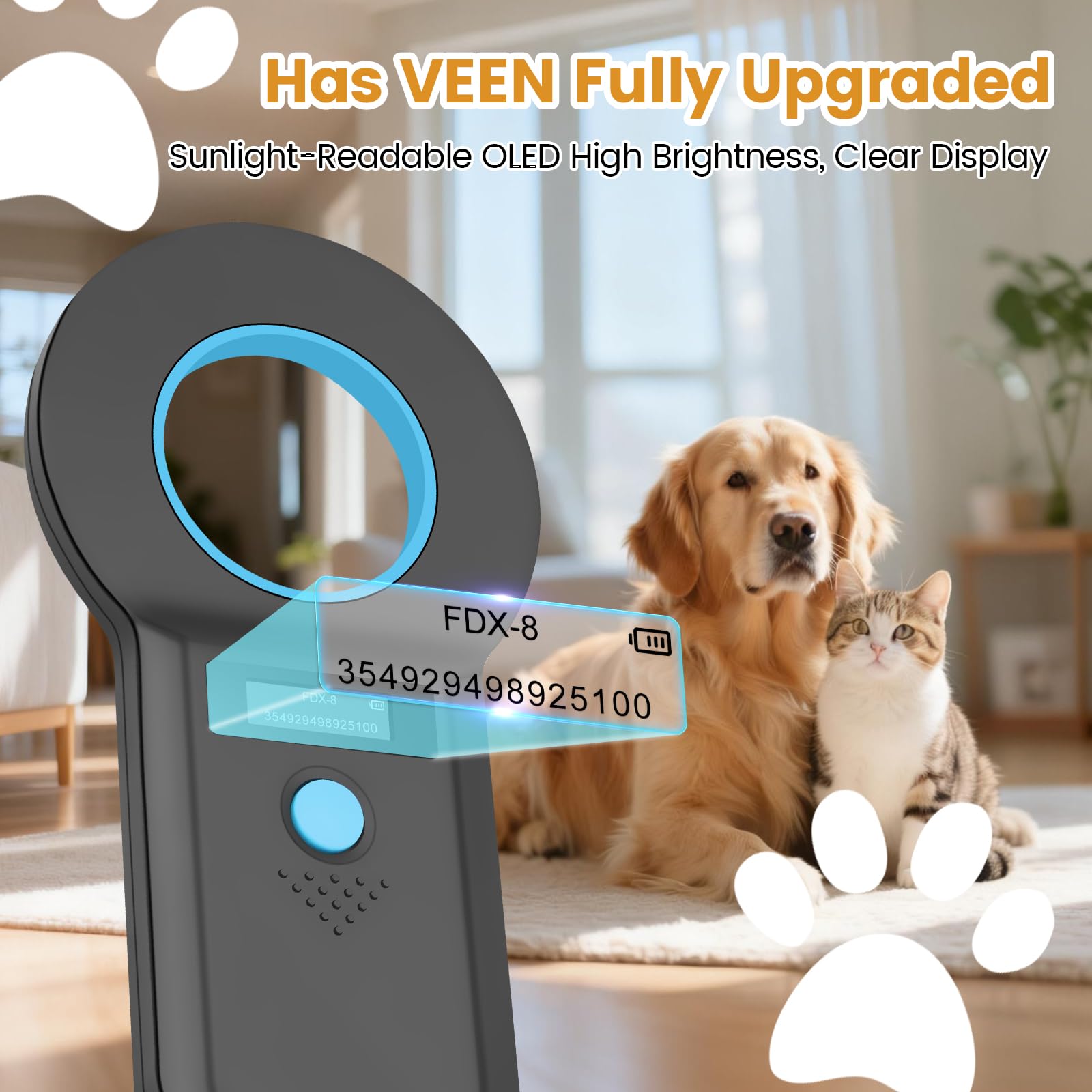 Scanner de micropuce pour animaux domestiques, lecteur d'identification d'animaux domestiques, Lecteur de micropuce RFID,128 pièces mémoire d'information d'étiquette, ISO11784/85/HFDX-B/EMID