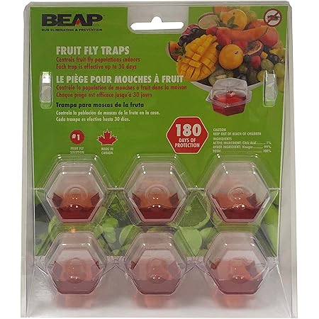 BEAPCO 10036 Prefilled Fruit Fly Traps, 6-Pack, Red