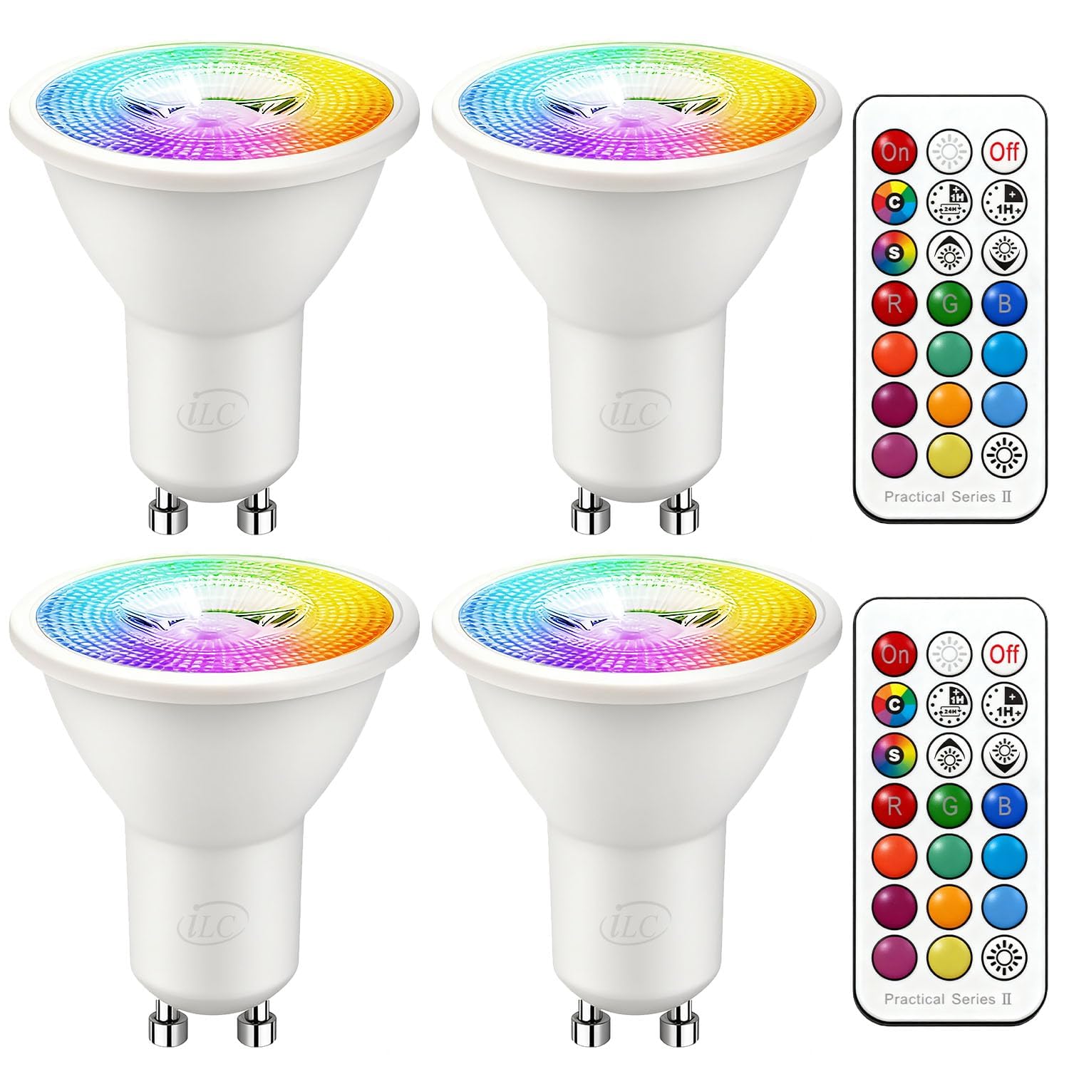ILC GU10 LED Light Bulb, 40 Watt Equivalent Color Changing 12 Colors 5W Dimmable Warm White 2700K RGB LED Light Bulbs with Remote Control (Pack of 4)