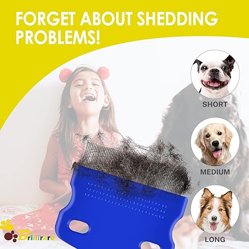 Miniatura 4 de Paquete de 5 peines para piojos de pulgas, peines de acero inoxidable para perros y gatos con dientes redondeados, removedor profesional de manchas