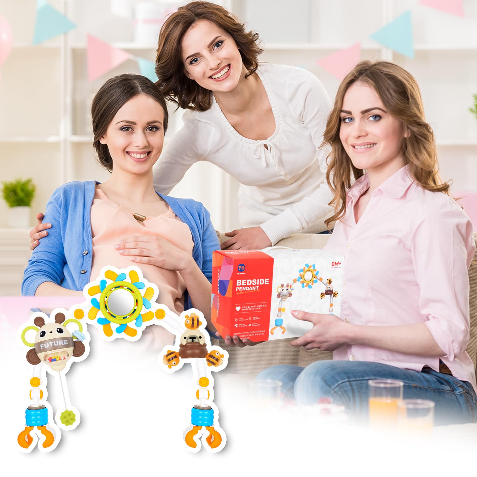 Giocattoli per seggiolino auto per bambini da 0 a 6 mesi, accessori per passeggino da appendere per culla, giocattolo ad arco regolabile con clip mobile sul passeggino, regalo per neonati e ragazze