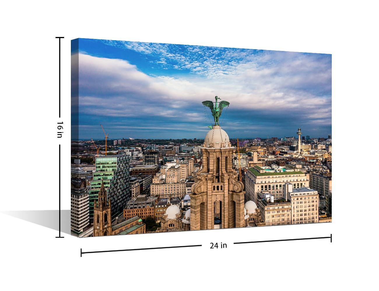 Liverpool City Wall Art The Tower of the Royal Liver Building in Liverpool United Kingdom Canvas Painting Framed for Living Room Bedroom Office Home Decor Ready to Hang 24x16 inch - Image 2