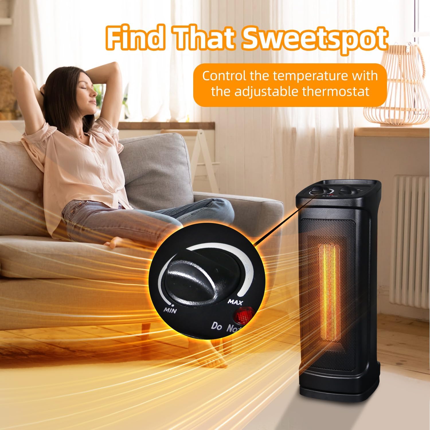 Elevon Space Heater for Indoor Use, 1500W Electric Portable Ceramic Heaters with Thermostat,70°Oscillating Room Tower Heater with Overheat and tip over safety shutoff for Office Bedroom Use(Pack of 1)