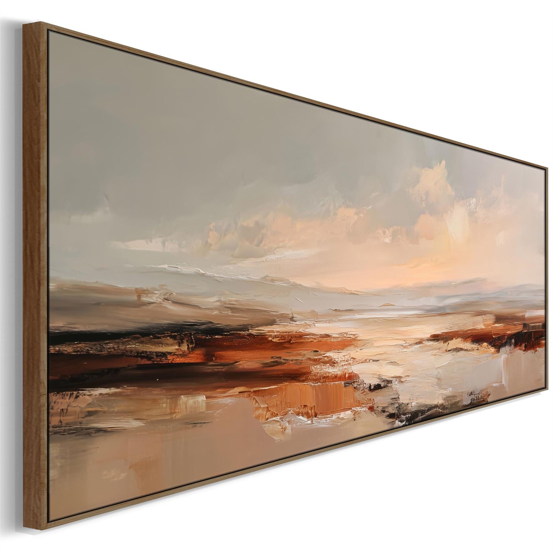 Wallfillers Wide Abstract Rust Horizon Panormaic Long Framed Artwork (100cm x 37cm)