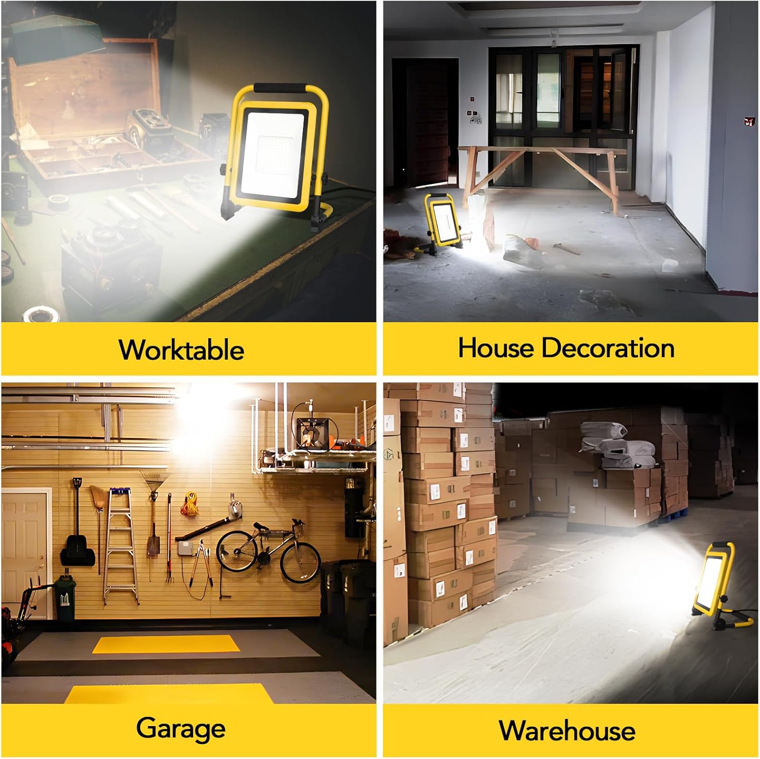 10000LM LED Work Light, 50/80W Patterns Portable Flood Light with Socket & Switch, Outside Work Lights with Stand,16.4 ft Cord, 2 Brightness Modes Adjustable Worklight for Workshop Garage,Construction