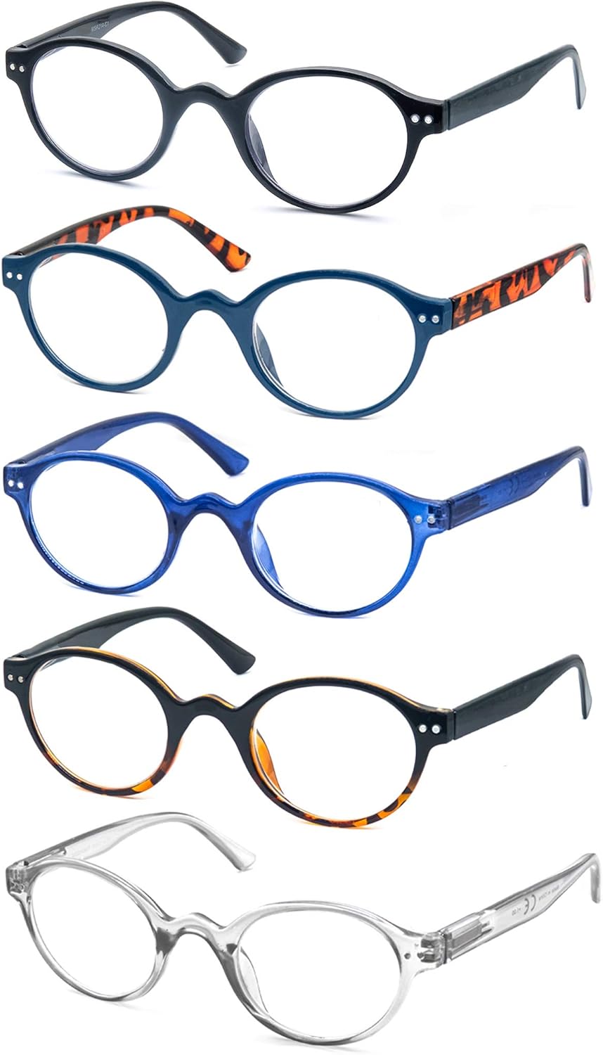 Reading Glasses Women Men Classic Round Readers +2.75 Circular Cheaters Glasses W/Lightweight Frame Comfortable Fit 5 Pack 5 Pair Mix Color 2.75 x image 2 of 6 B08PRP6BZX