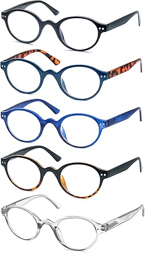 Miniatura 2 de Gafas de lectura para mujeres y hombres clásicos redondos + 1.25 gafas circulares tramposos con marco ligero ajuste cómodo, paquete de 5