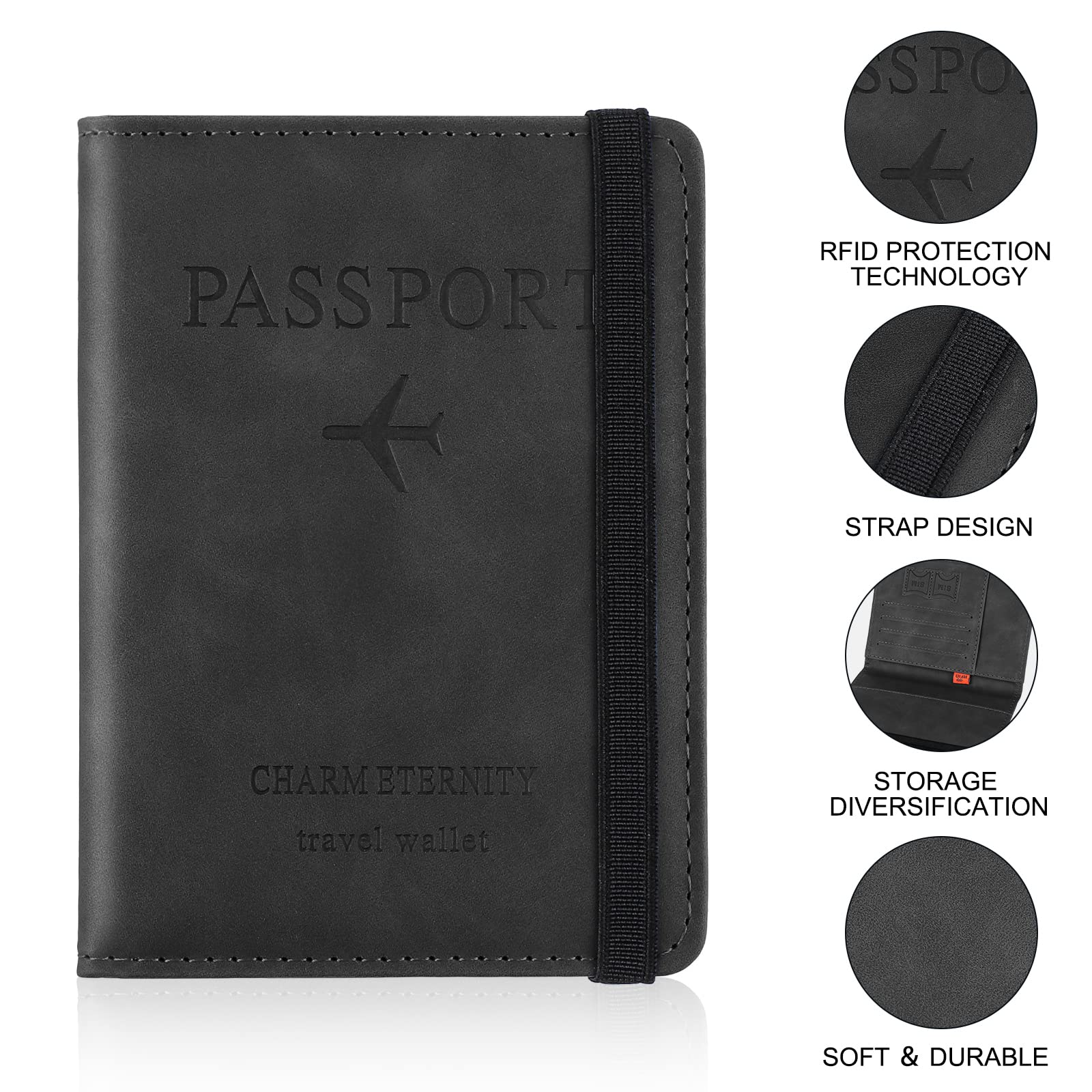 Sciphylia Porta Passaporto Custodia Passaporto da Viaggio con Blocco RFID Pelle PU Portadocumenti Viaggio Durevole Accessori Con Multifunzione, Nero Scuro