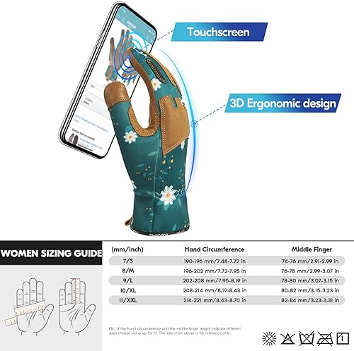 Miniatura 6 de Vgo... 1 par de guantes de jardinería para mujer, de piel de cabra a prueba de espinas, para desmalezar, excavar, rastrillo, poda y plantación,