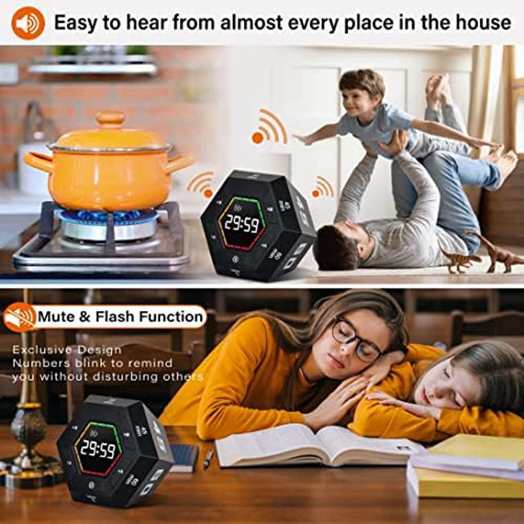 2X Temporizador Pomodoro, Temporizador de Productividad, 3, 5, 15, 30, 45, 60 Minutos Temporizador de Cuenta Regresiva Inteligente Preestablecido, Herramienta de Gestión del Tiempo