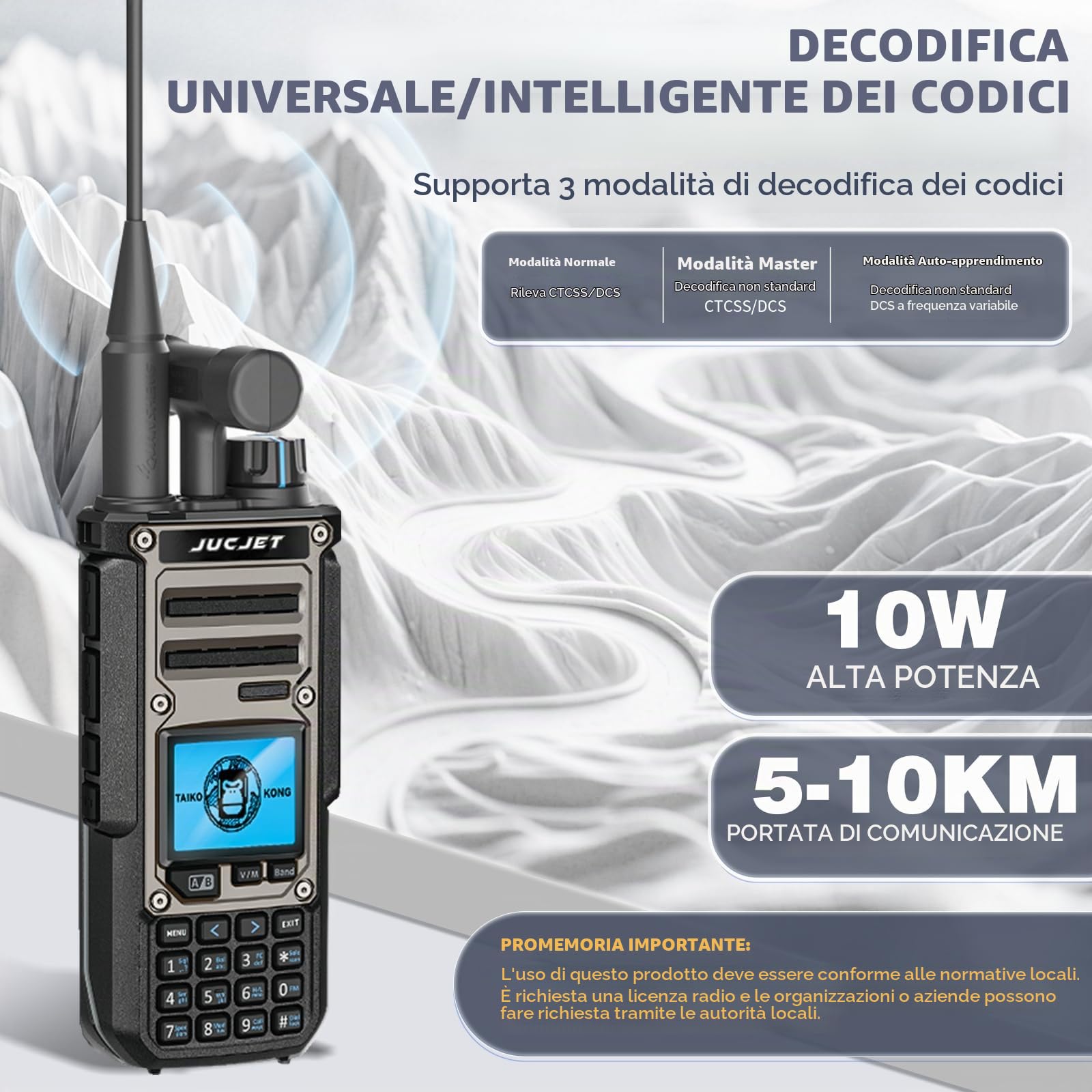 TK11(8) 999 Canali VHF/UHF Walkie Talkie, Trasceptore Portatile Ricaricabile con Grande Portata e Analizzatore Spettrale, 10W di Potenza di Uscita, NOAA, Batteria da 3000 mAh