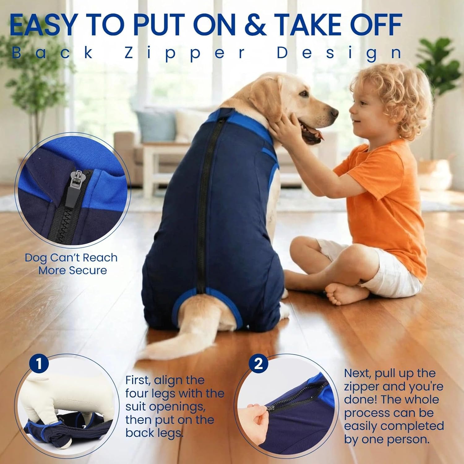 Comfortable Dog Surgery Recovery Suit with Rear Leg Sleeve to Stop Licking, Body Dog Recovery Suit Female, Protective Dog Pants, Neutering Recovery Suit for Male Dogs, Navy L