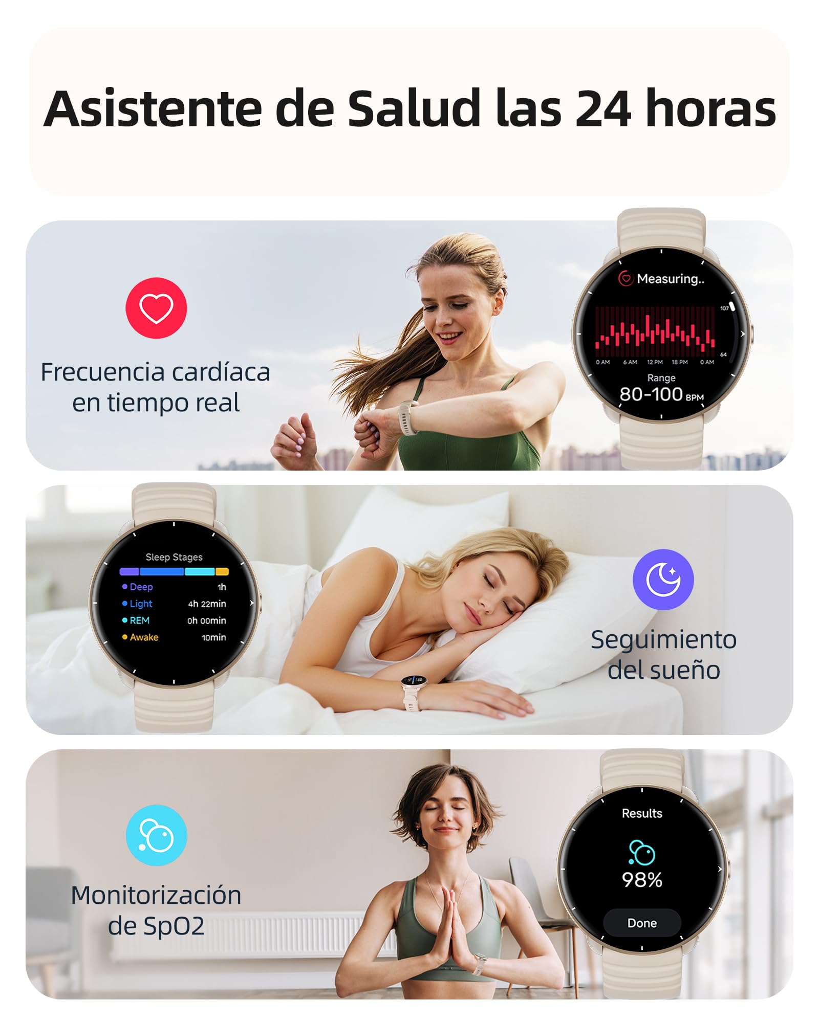 Parsonver Reloj inteligente Hombre Mujer con GPS Integrado, 5 ATM Impermeable para Piscina/Aguas Abiertas, AMOLED Pantalla, 100+ Deportivos Integrado, Frecuencia Cardíaca y Sueño (Gris francés, 42 mm)