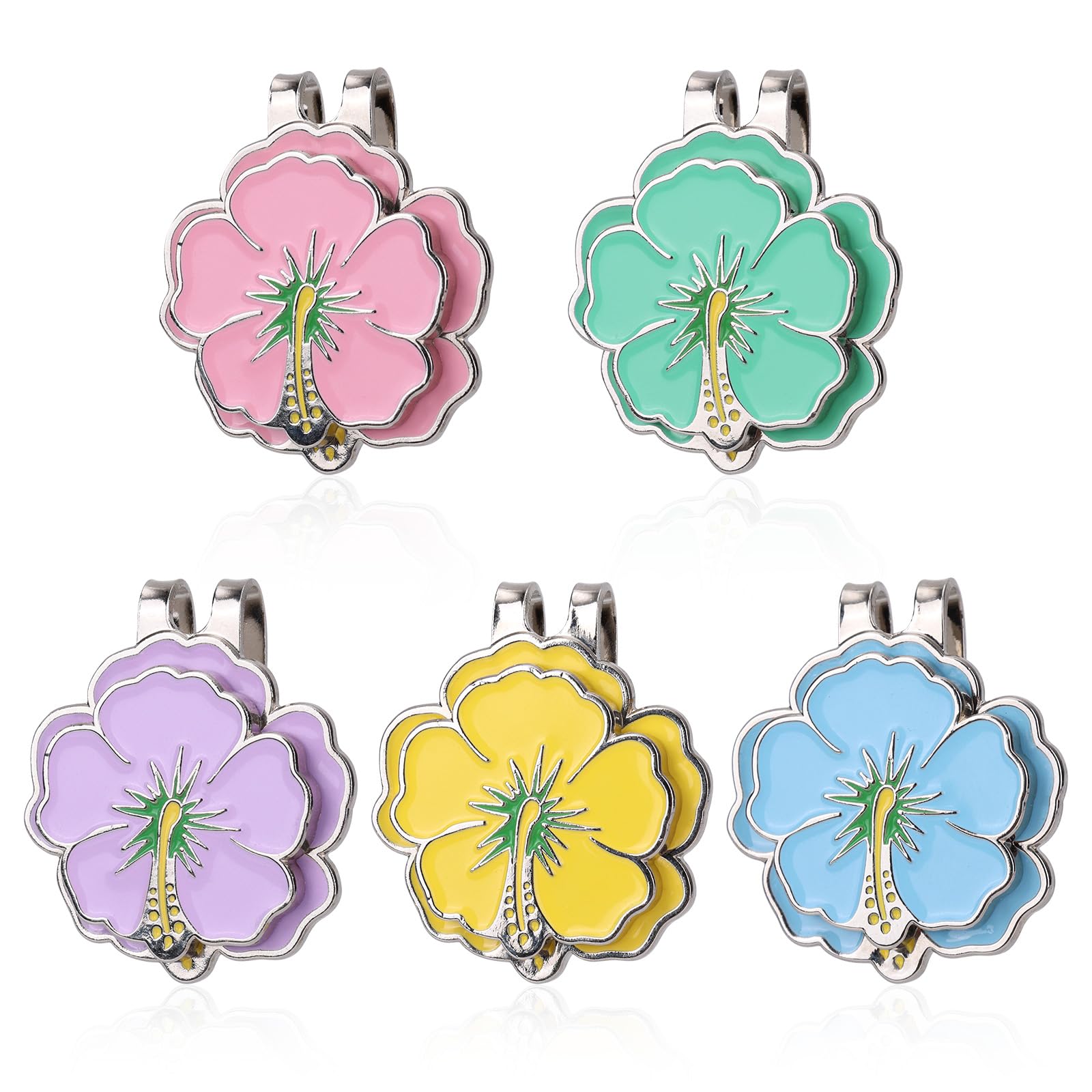 lasuroa 5pcs Magnetic Golf Ball Markers for Women, Stainless Steel Flower Golf Ball Marker Hat Clip for Women Hat Bag Decoration